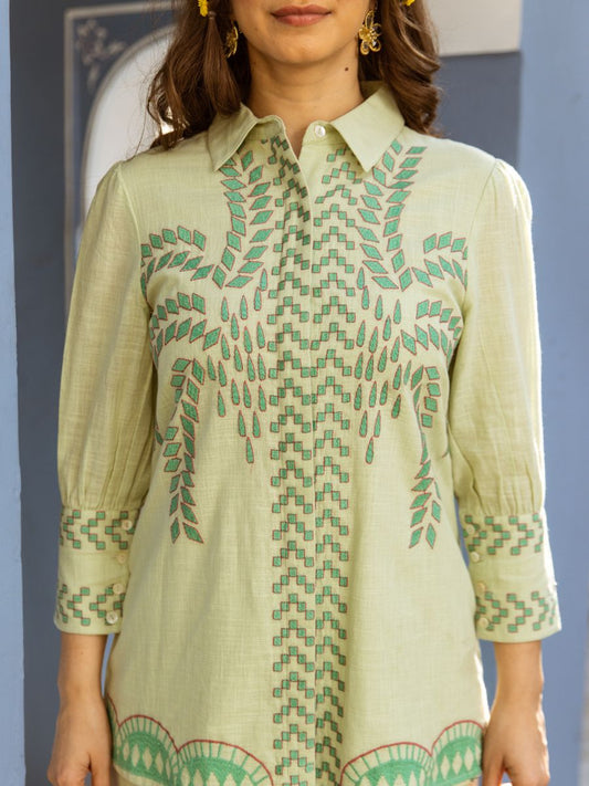 Azure Luxe Embroidered Co-Ord Set - Green