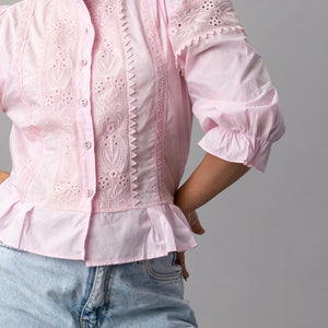 Rose Reverie Pink Lace Victorian Puff Sleeve Top