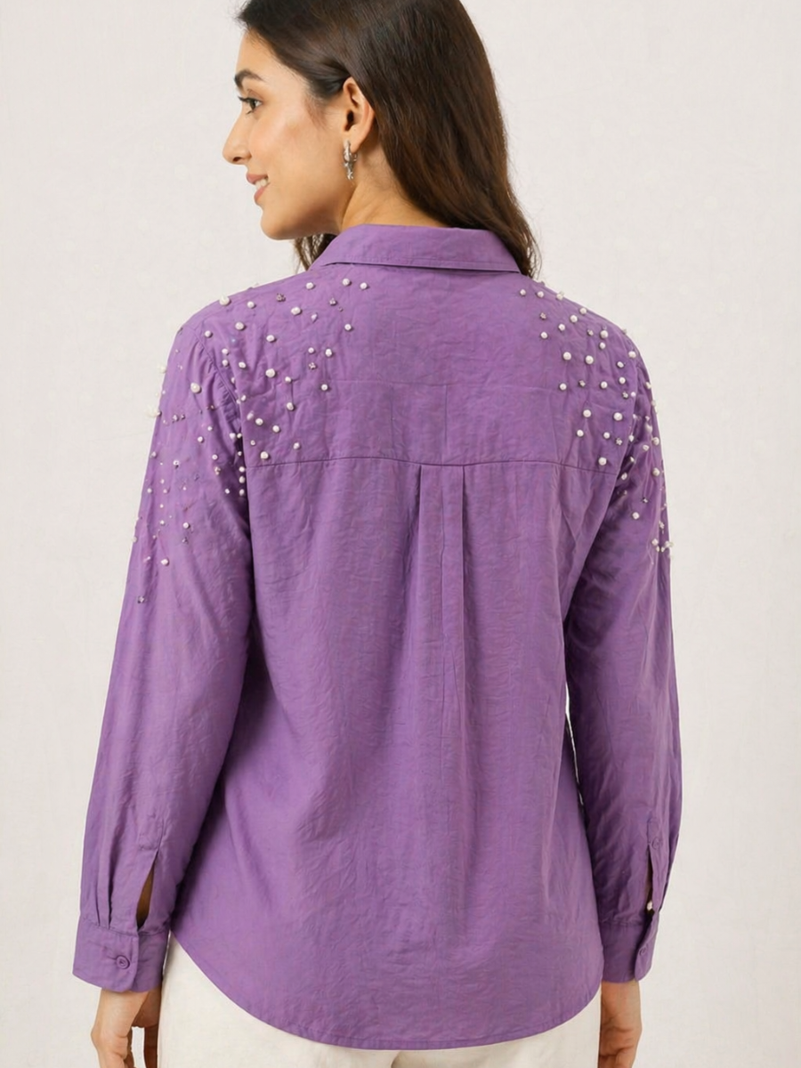 Dusty Lilac Pearl Embellished Shirt