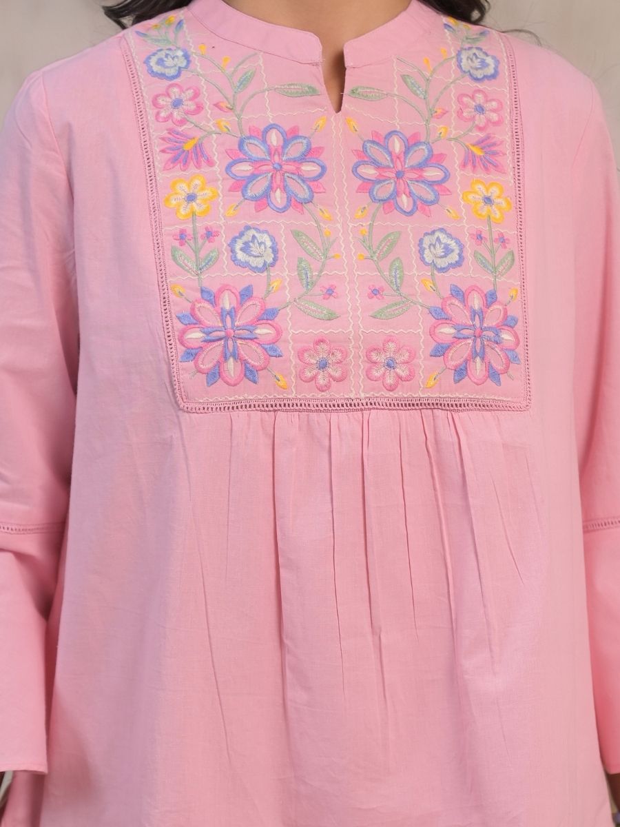 Pink Bloom Embroidered Dress