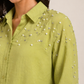 Olive Green Fit Pearl & Diamond-Embellished Shirt