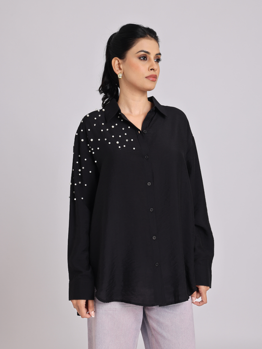 Black Pearl-Diamond Oversized Shirt