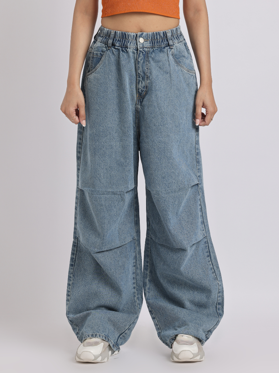 High-Waist Elasticated Wide-Leg Denim Jeans