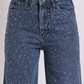 Mid-Blue Rhinestone Studded Straight-Fit Denim Jeans