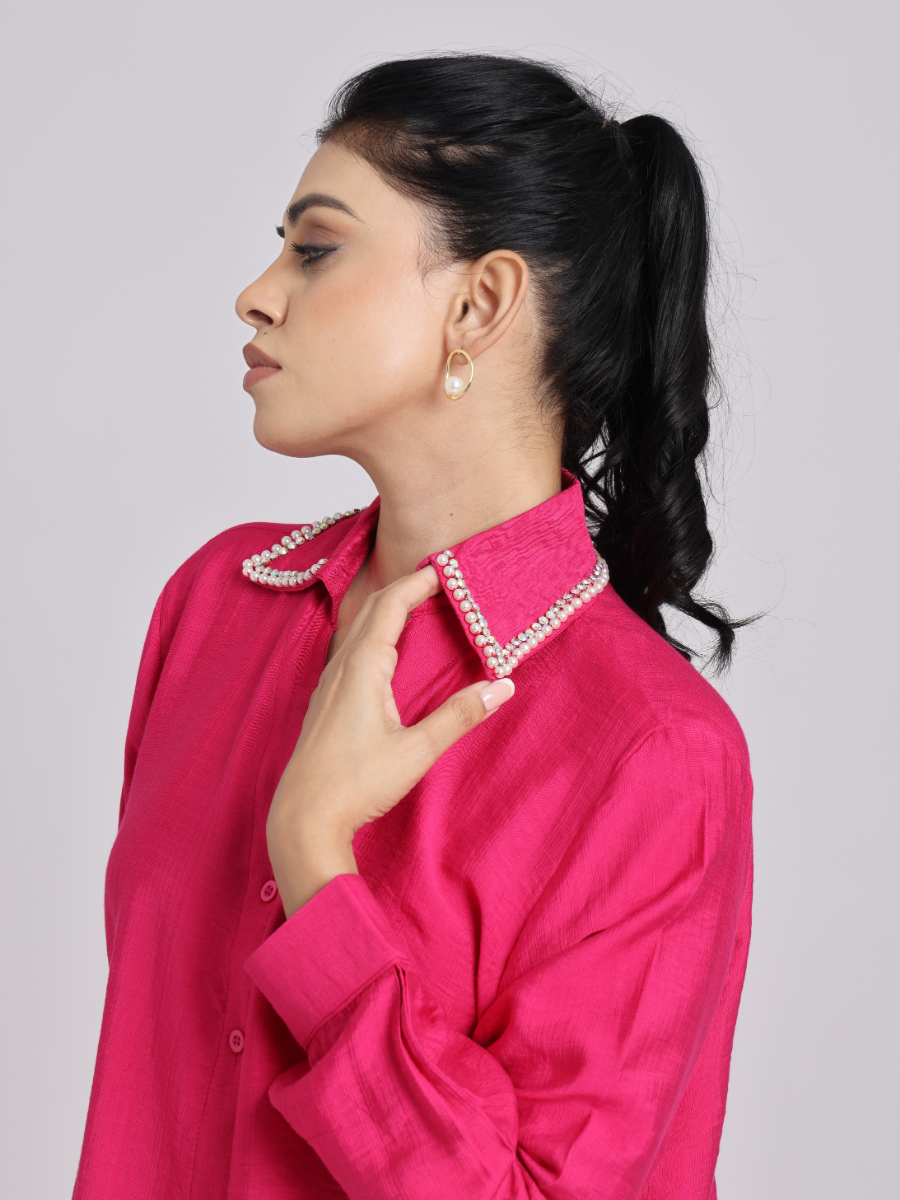 Hot Pink Pearl Collar Shirt