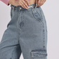 Blue Adjustable Waist Cargo Jeans for Women