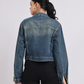 Mid Blue Cropped Denim Jacket for Women