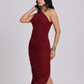 Wine Swarovski One-Shoulder Bodycon Dress