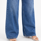 Blue Rhinestone Embellished High Waist Wide Leg Jeans