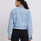 Light Blue Cropped Denim Jacket with Zip Detail