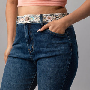 Embroidered Hem Ankle Denim