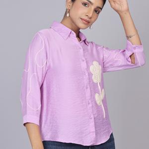 Buy Lilac Blossom Embroidered Shirt for Women Online in India