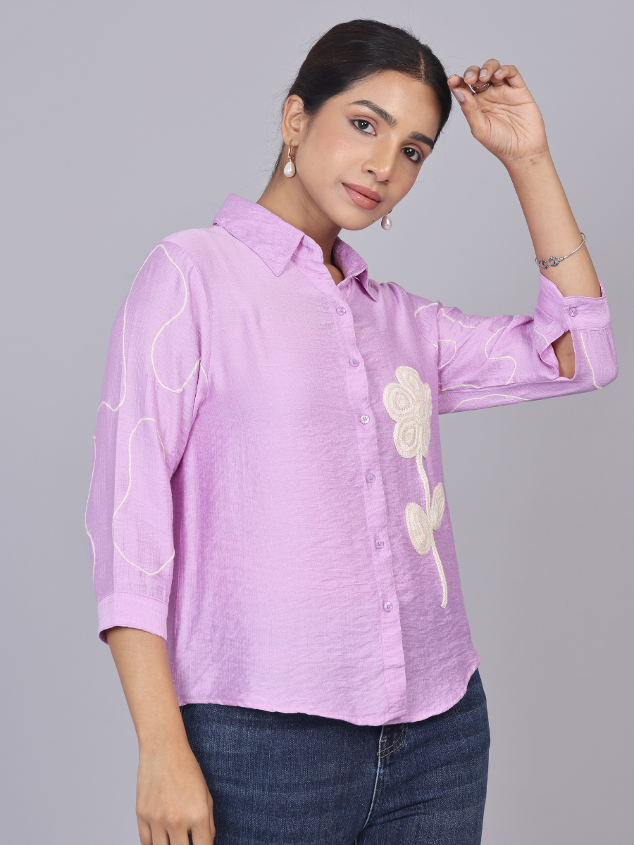 Buy Lilac Blossom Embroidered Shirt for Women Online in India