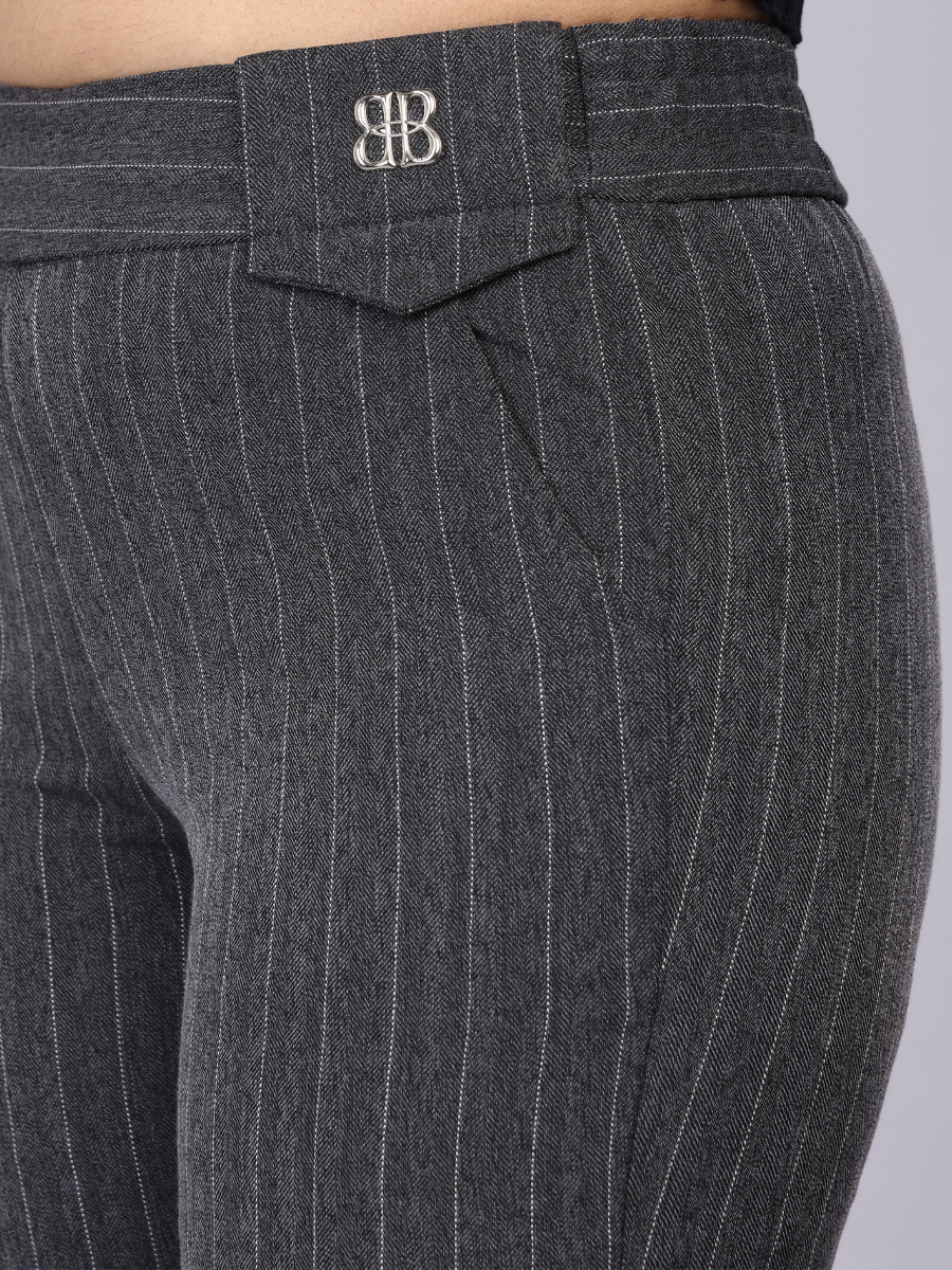 Grey Pinstripe High Waist Trouser