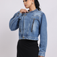 Blue Cropped Denim Jacket with Front Zip Detailing