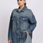 Mid Blue Oversized Denim Shirt with Dropped Shoulder