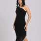 Black Swarovski One-Shoulder Bodycon Dress