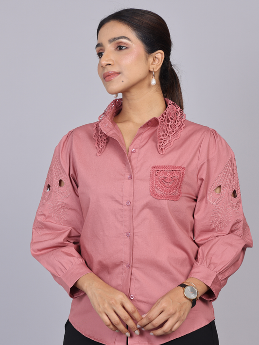 Rose Cutwork Embroidered Cotton Shirt