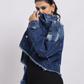 Blue Distressed Cropped Denim Jacket