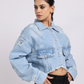 Light Blue Distressed Cropped Denim Jacket