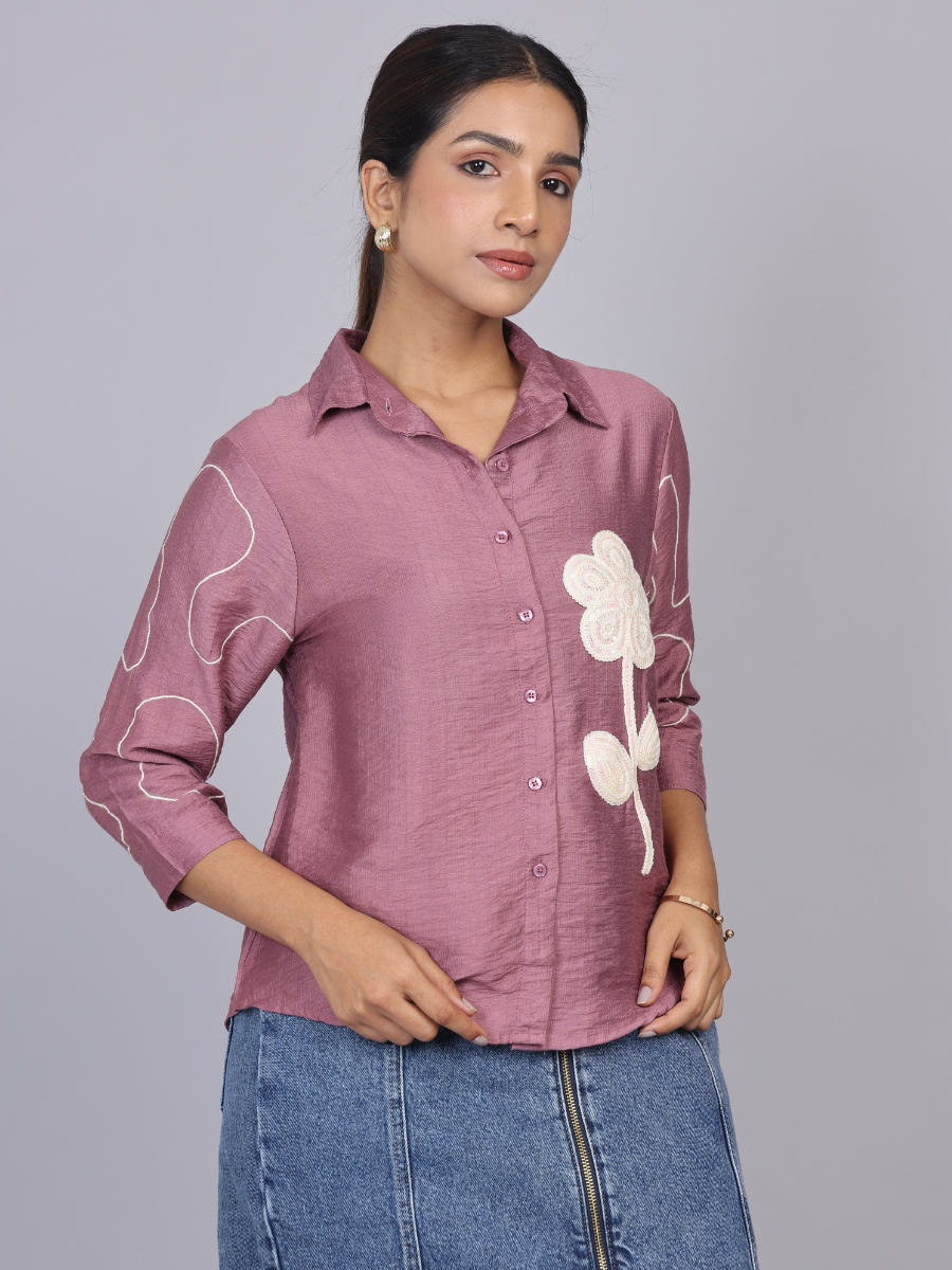 Mauve Bloom Flora Embroidered Shirt