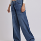 Blue Drawstring Waist Wide-Leg Denim Jeans