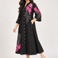 Black Embroidered Cotton A-Line Midi Dress