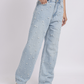 Light Blue Pearl-Embellished Wide-Leg Denim Jeans