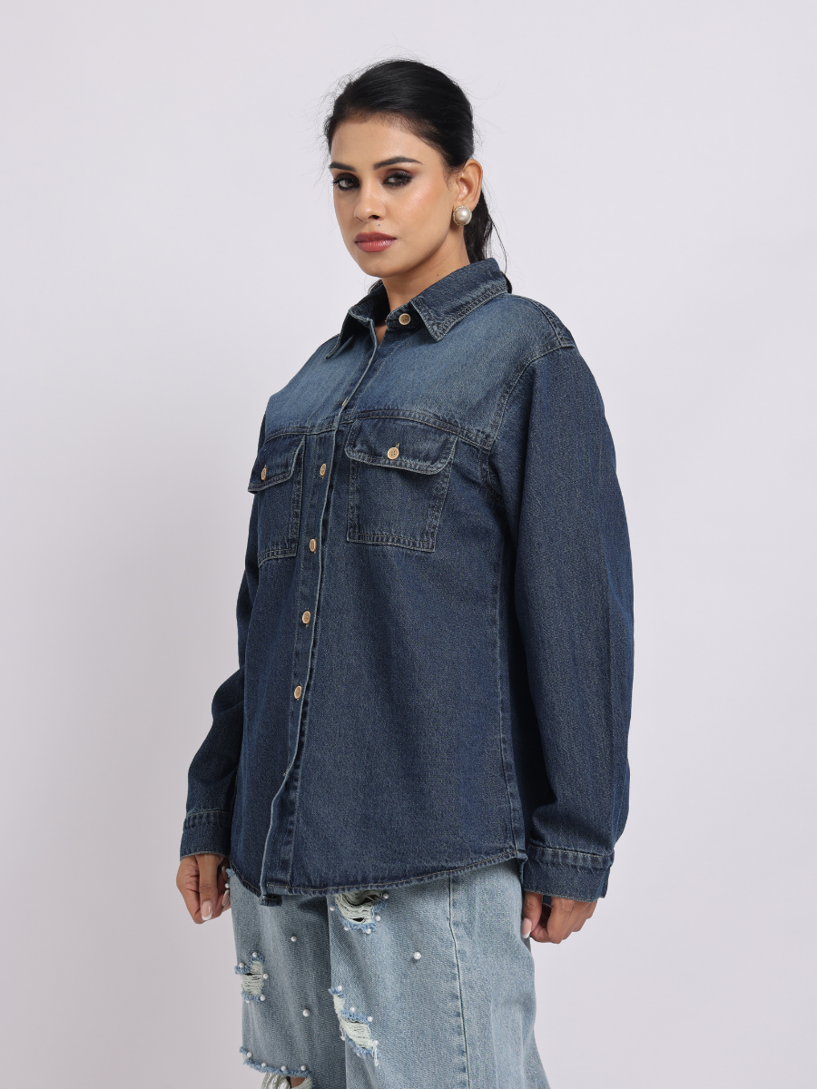 Dark Blue Relaxed Denim Shirt