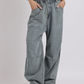 Grey Elastic Waist Wide-Leg Denim Jeans