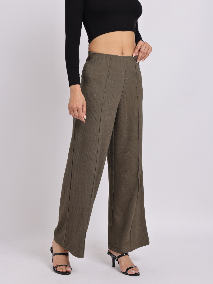 Olive Green Wide-Leg High-Rise Trousers
