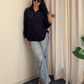 Black Boyfriend-Fit Pearl & Diamond-Embellished Shirt