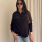 Black Boyfriend-Fit Pearl & Diamond-Embellished Shirt