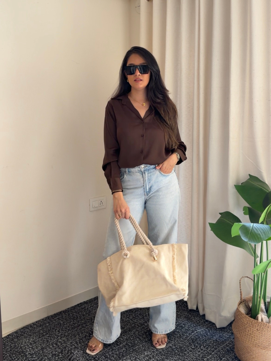 Rich Mocha Satin Long-Sleeve Shirt