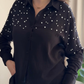 Black Boyfriend-Fit Pearl & Diamond-Embellished Shirt