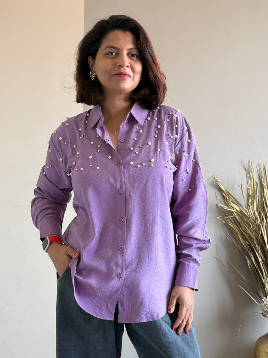 Dusty Lilac Pearl Embellished Shirt