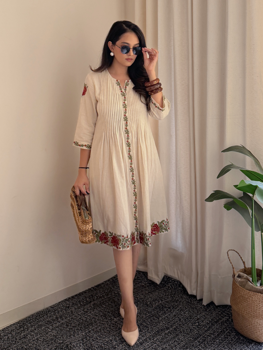 Embroidered Khadi Cotton Dress