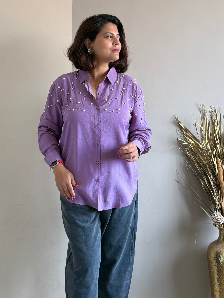 Dusty Lilac Pearl Embellished Shirt