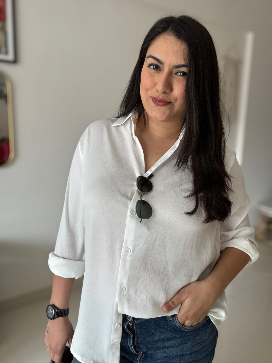 Elegant White Satin Collared Shirt