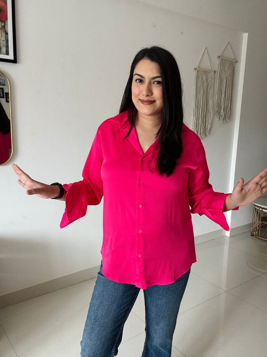 Pink Premium Flowy Satin Oversized Shirt