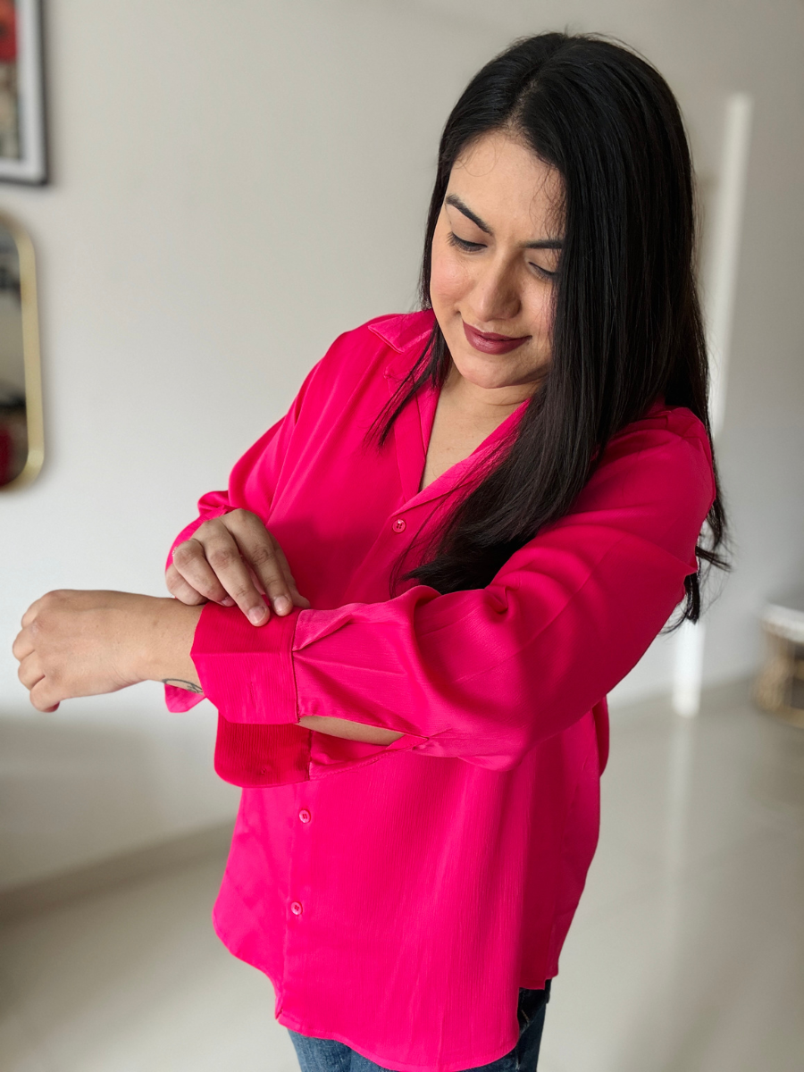 Pink Premium Flowy Satin Oversized Shirt