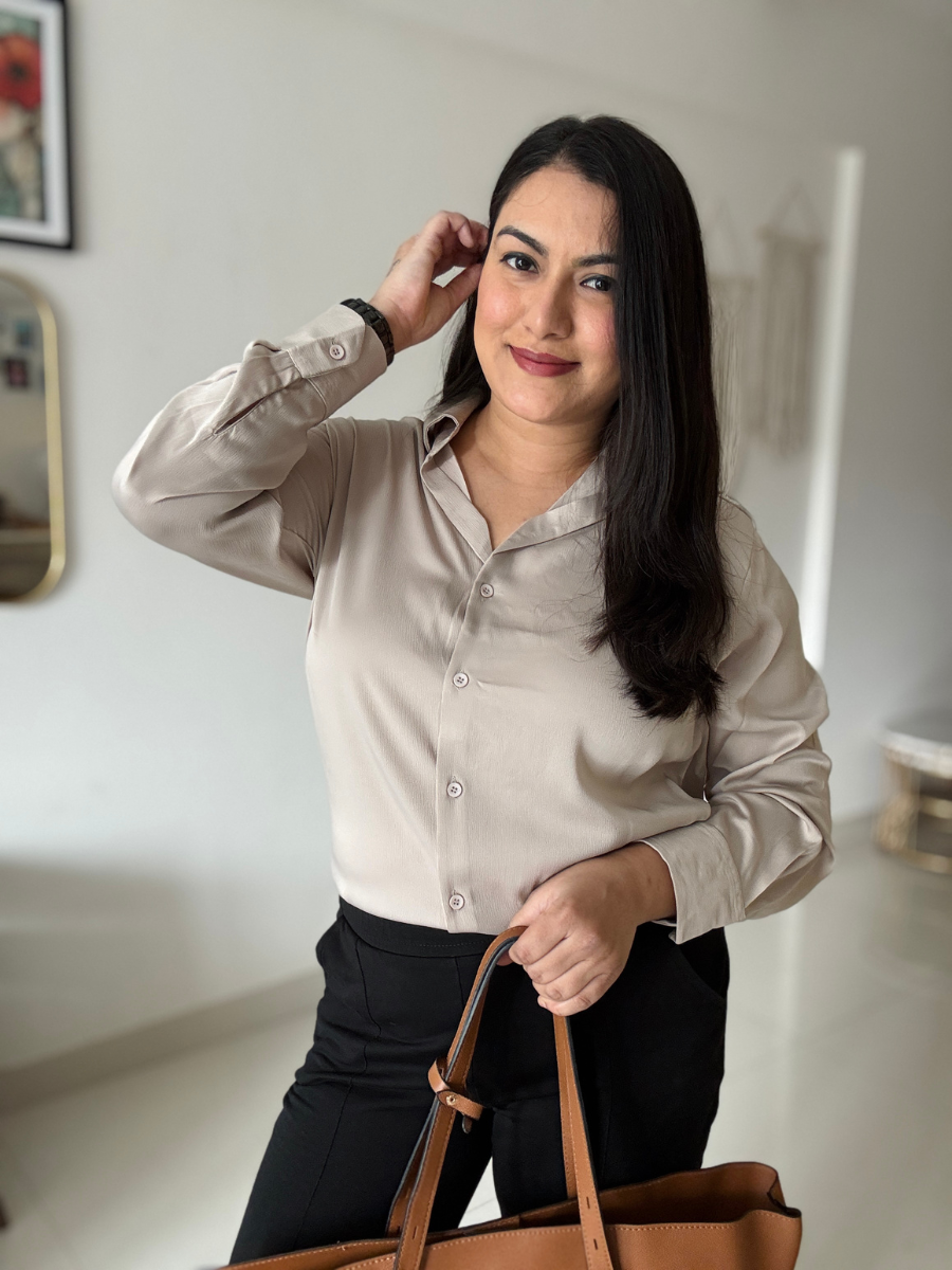 Beige Premium Flowy Satin Oversized Shirt