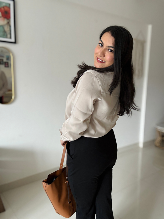 Beige Premium Flowy Satin Oversized Shirt