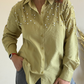 Olive Green Fit Pearl & Diamond-Embellished Shirt