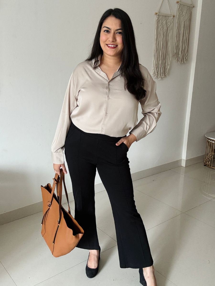 Beige Premium Flowy Satin Oversized Shirt