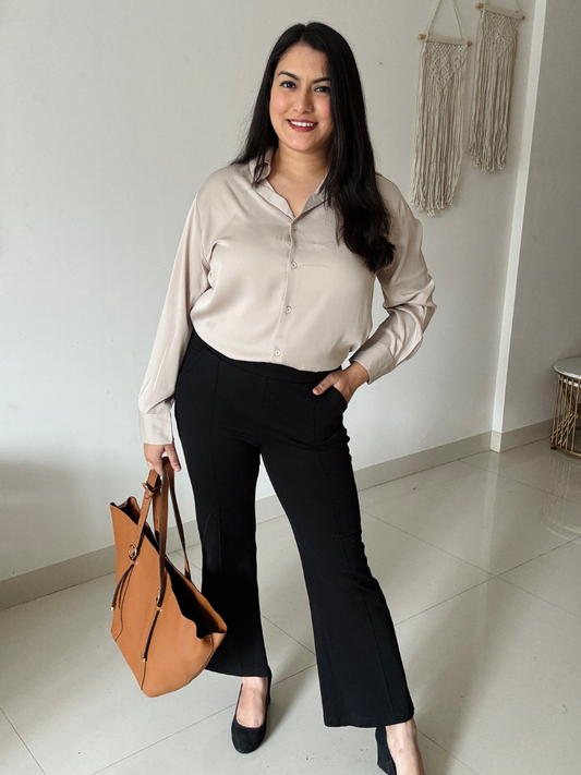 Beige Premium Flowy Satin Oversized Shirt