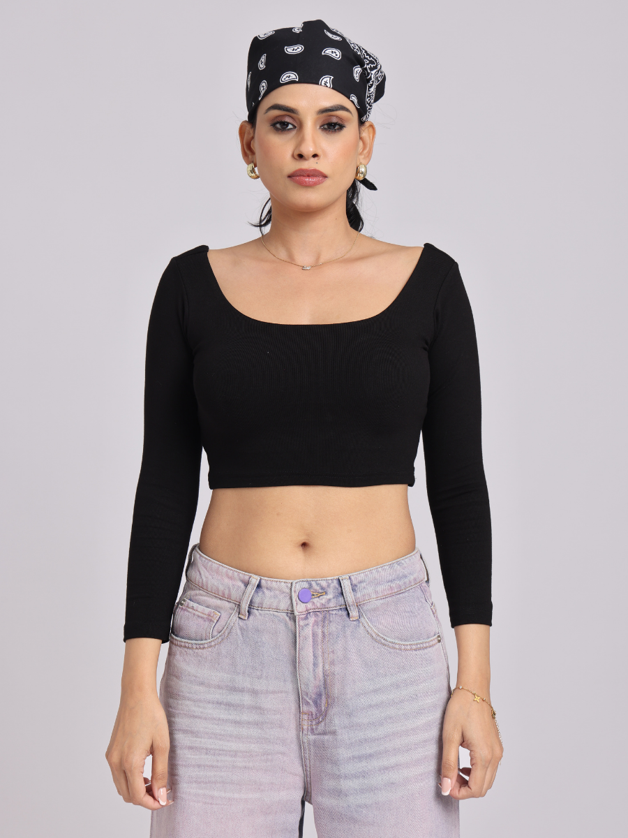 Noir Cross-Back Sculpt Crop Top - Statement Luxe Fit