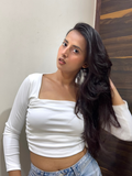 White Side Elastic Ruched Crop Top