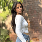 White Side Elastic Ruched Crop Top