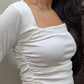 White Side Elastic Ruched Crop Top